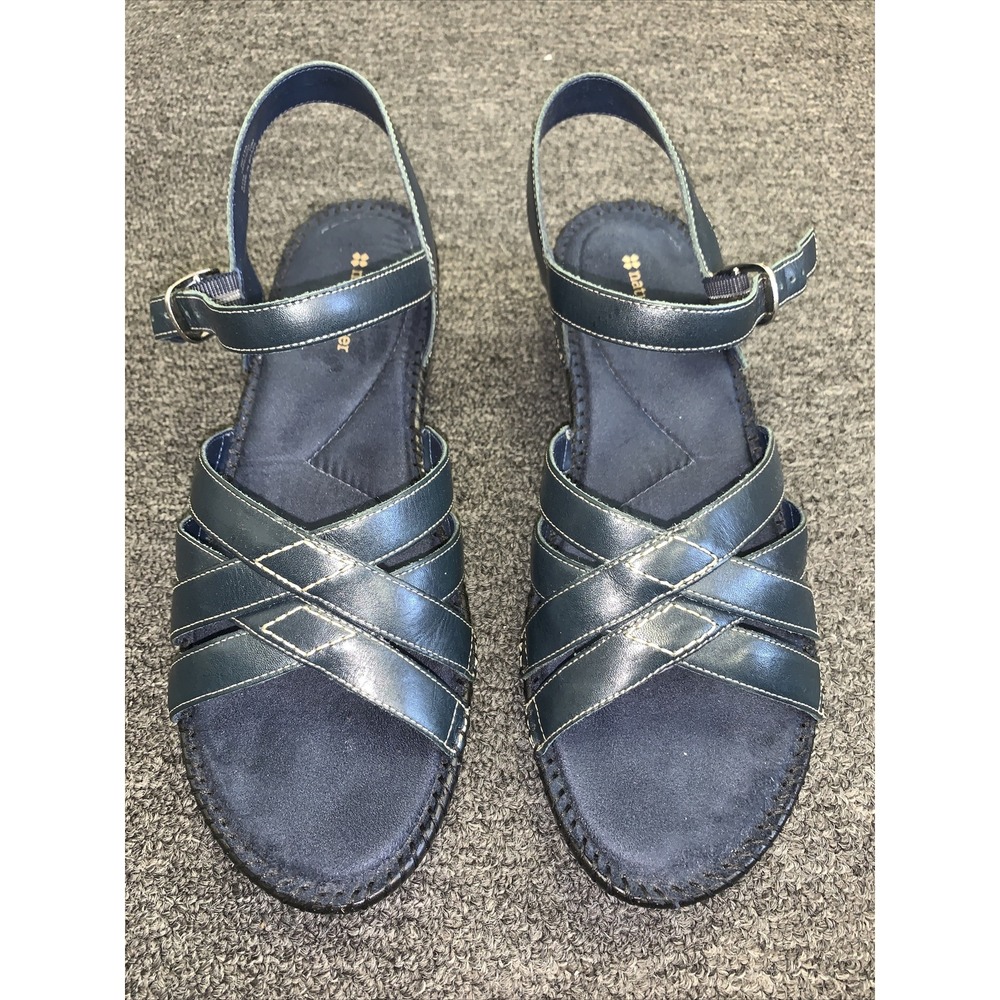 naturalizer womens Navy Blue Retta‎ wedge leather slingback sandals size 10 M
